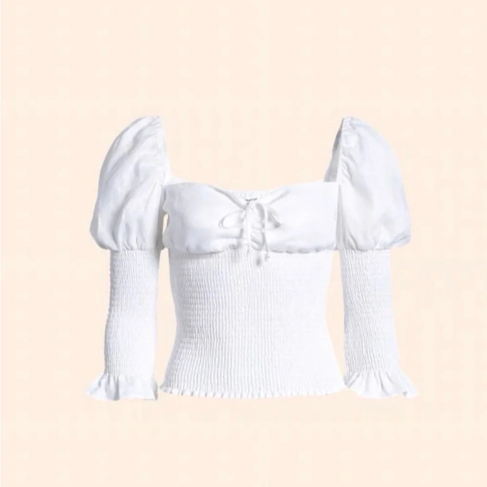 Reformation White Puff Sleeve Smocked Top Size M NWT